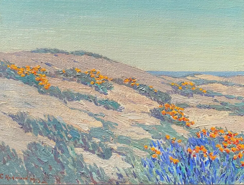 Granville Redmond, Coastal Poppies & Lupine, oil on canvas
