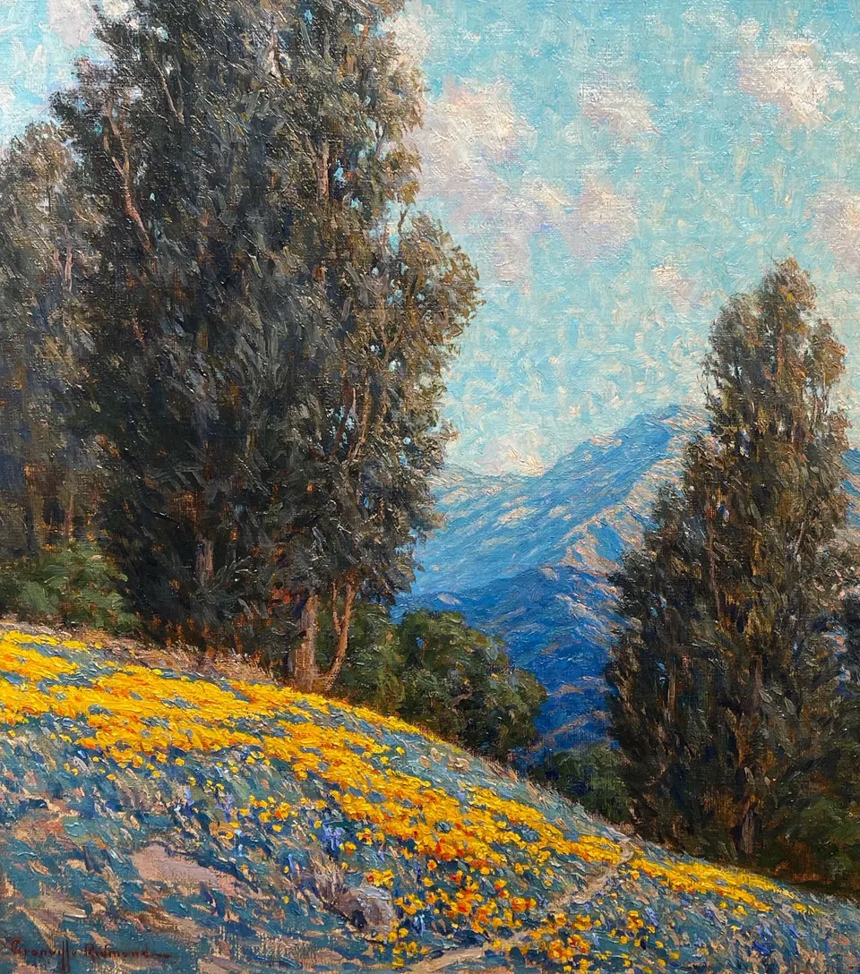 Granville Redmond, Hillside Poppies & Lupine, oil on canvas