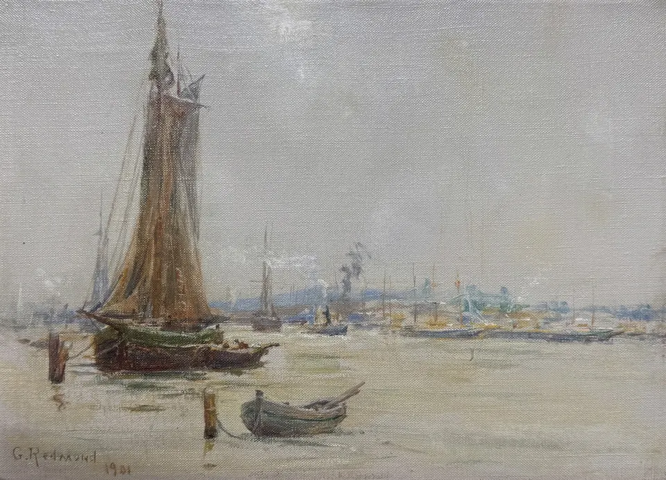 Granville Redmond, San Pedro Harbor, oil on canvas