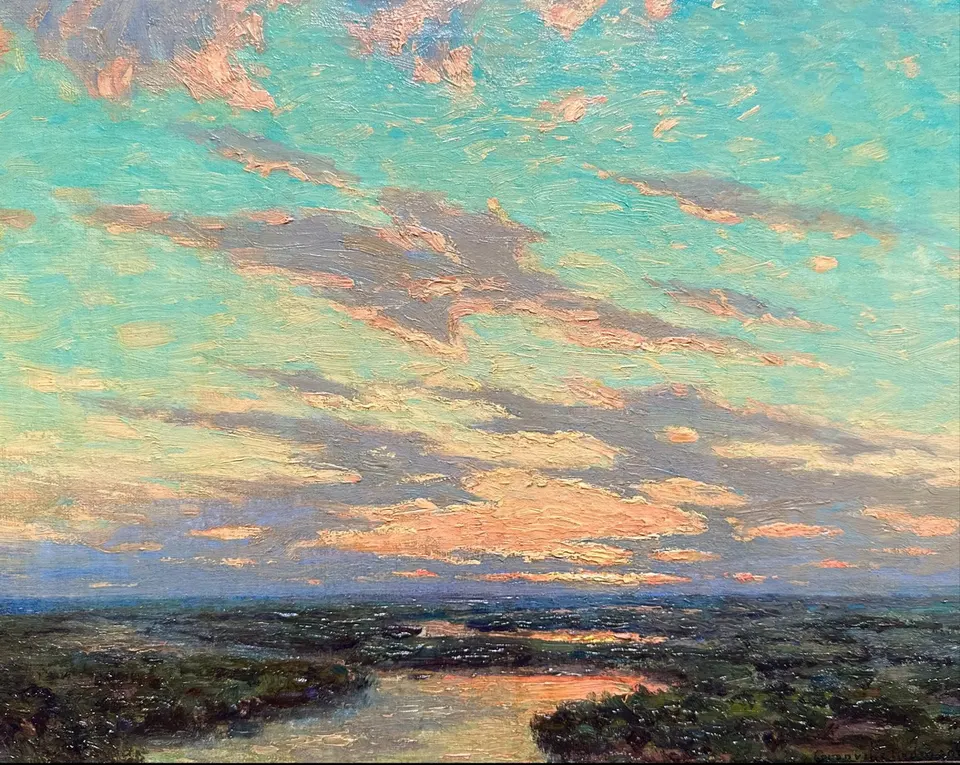 Granville Redmond, Sunset on the Marsh, oil on canvas